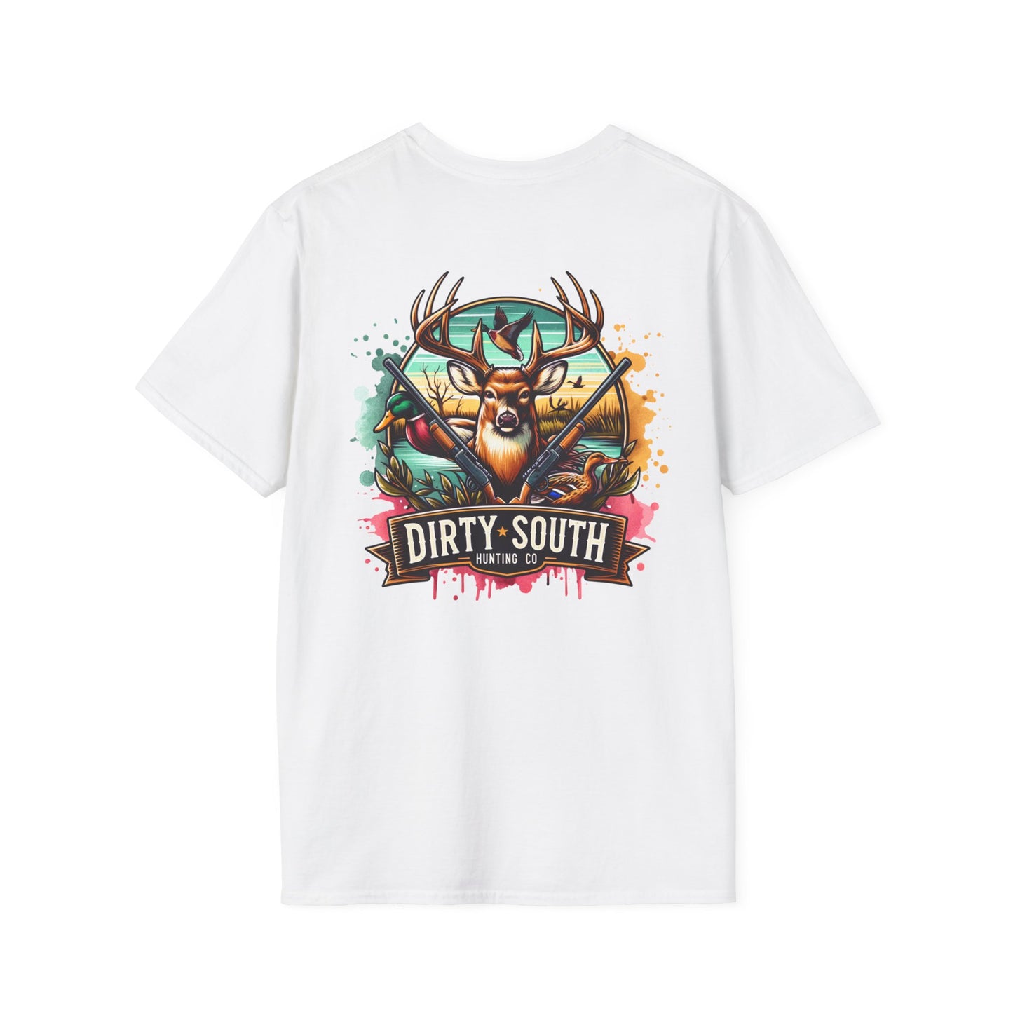 Watercolor Dirty South Hunting Co Unisex Softstyle T-Shirt - Southern Hunt Graphic Tee, Outdoor Apparel, Camo Hunter Top, Nature Lover Gift,