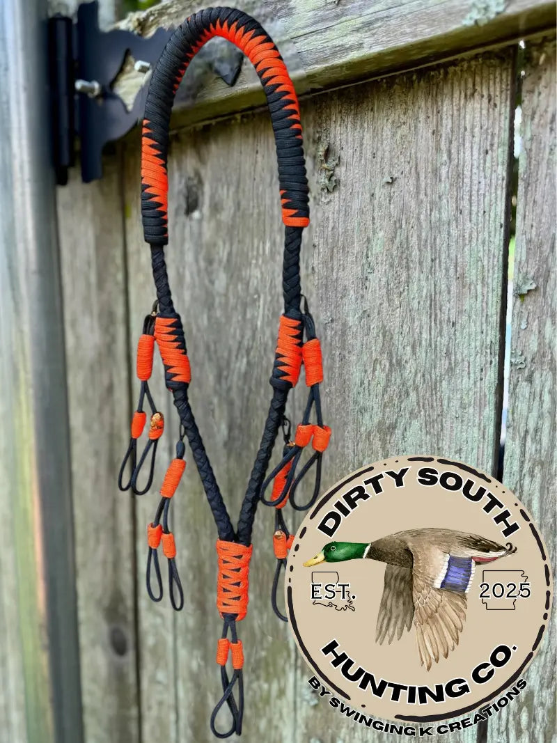 Black & Orange Paracord Duck Call Lanyard – 4 Drop Removable Loops | Waterfowl Hunting Gear