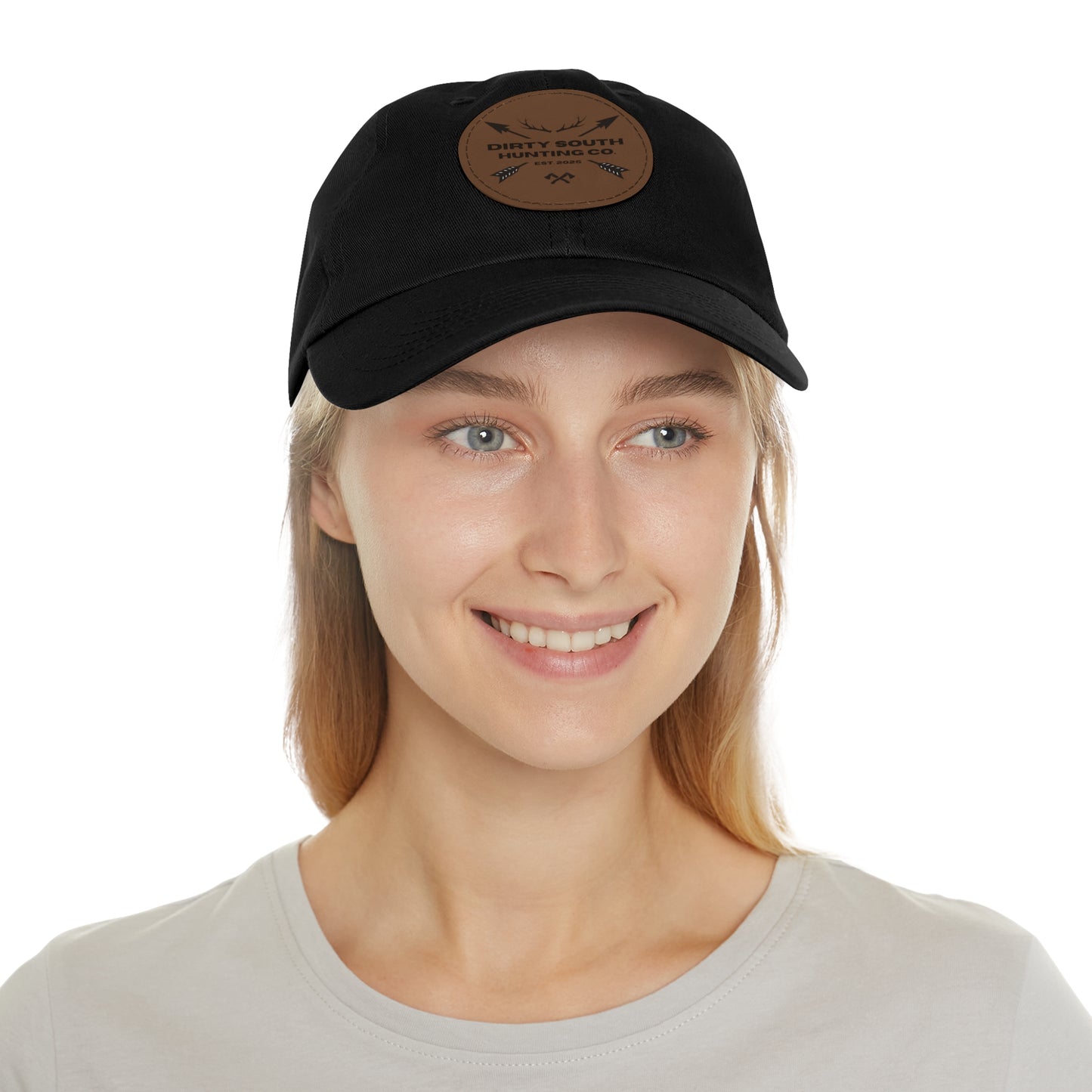 Stylish Dad Hat with Leather Patch, Casual Cap for Hunting Enthusiasts, Gift for Father's Day, Outdoor Adventure Gear, Trendy Dad Apparel