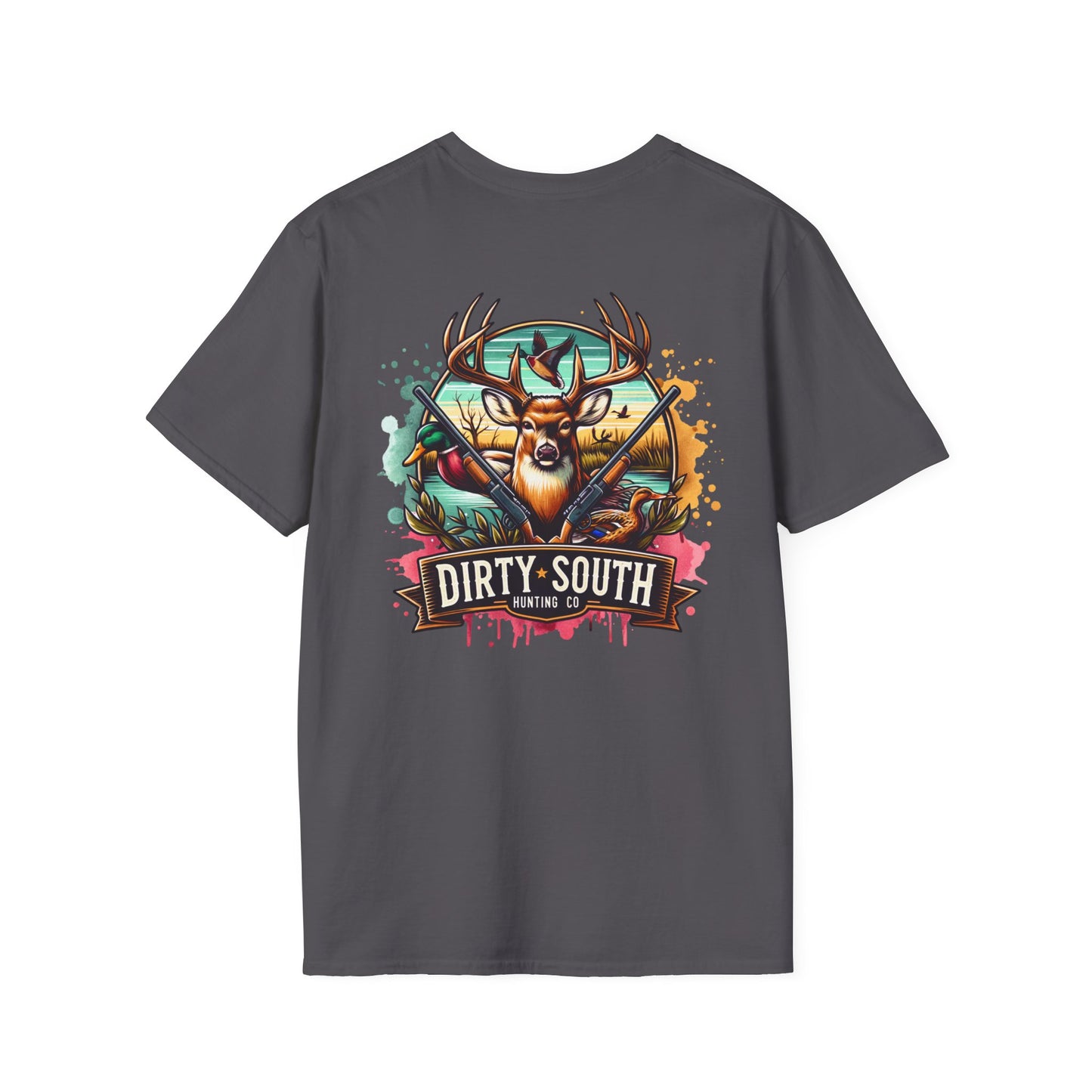 Watercolor Dirty South Hunting Co Unisex Softstyle T-Shirt - Southern Hunt Graphic Tee, Outdoor Apparel, Camo Hunter Top, Nature Lover Gift,