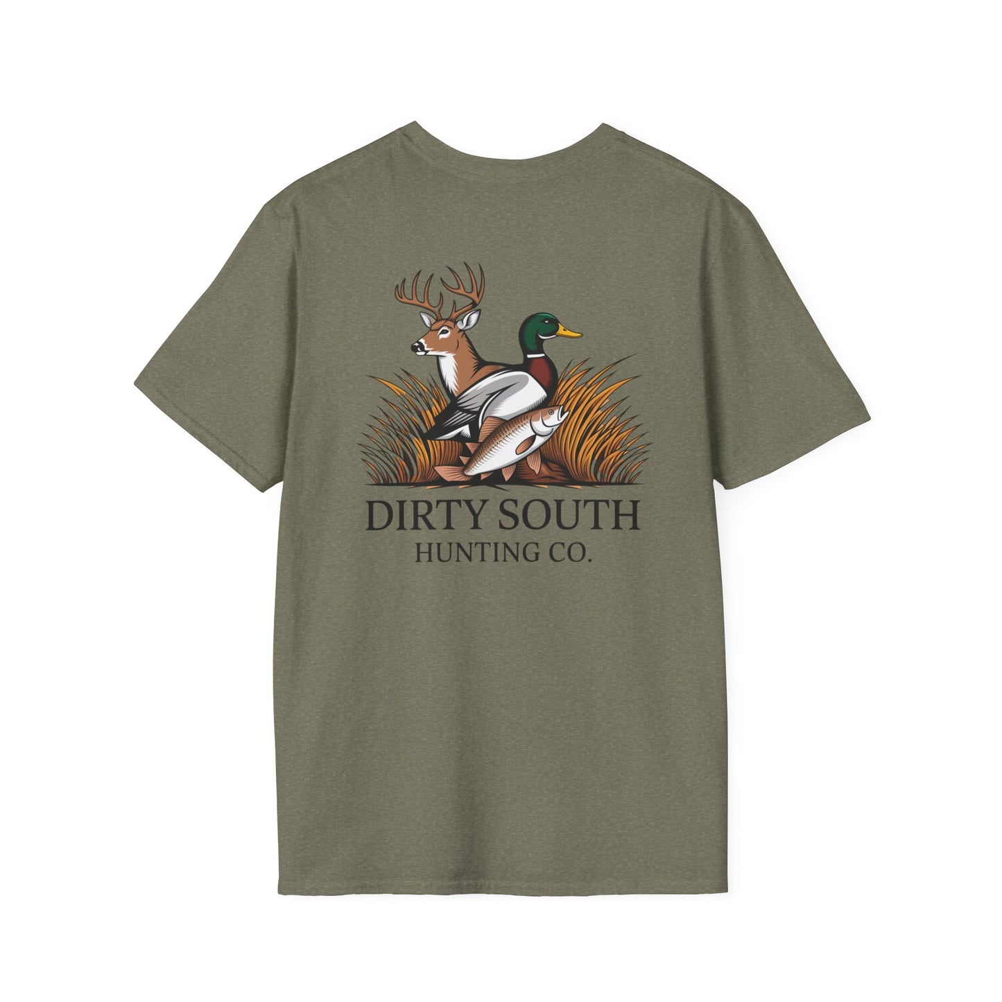 Dirty South Hunting Co. Trio Graphic T-Shirt – Deer, Duck & Fish Outdoor Lifestyle Tee – Hunting Apparel