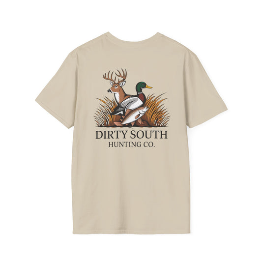 Dirty South Hunting Co. Trio Graphic T-Shirt – Deer, Duck & Fish Outdoor Lifestyle Tee – Hunting Apparel