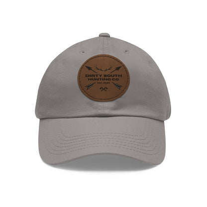 Stylish Dad Hat with Leather Patch, Casual Cap for Hunting Enthusiasts, Gift for Father's Day, Outdoor Adventure Gear, Trendy Dad Apparel