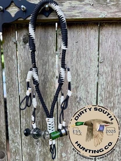 Black & White Paracord Duck Call Lanyard – 4 Drop Removable Loops | Waterfowl Hunting Gear