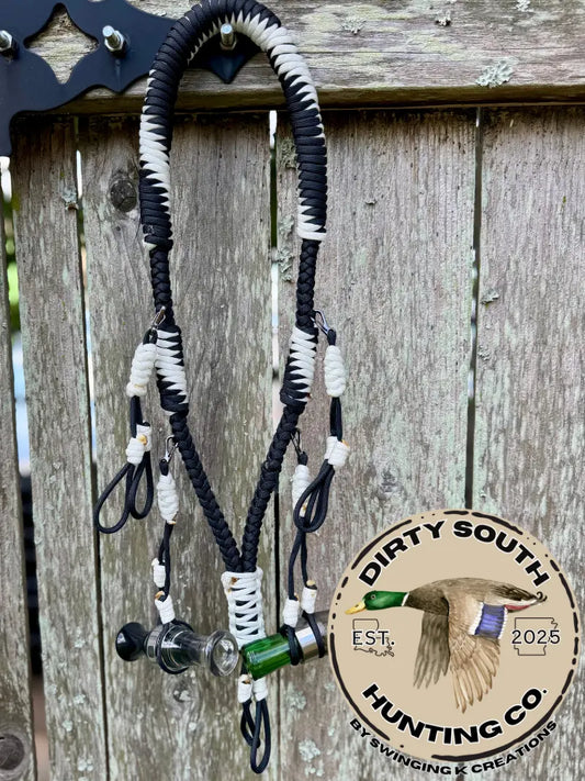 Black & White Paracord Duck Call Lanyard – 4 Drop Removable Loops | Waterfowl Hunting Gear