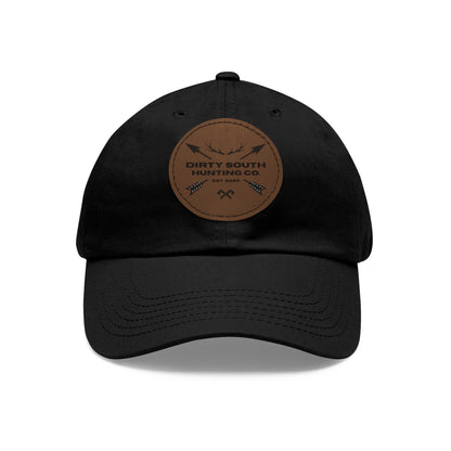 Stylish Dad Hat with Leather Patch, Casual Cap for Hunting Enthusiasts, Gift for Father's Day, Outdoor Adventure Gear, Trendy Dad Apparel