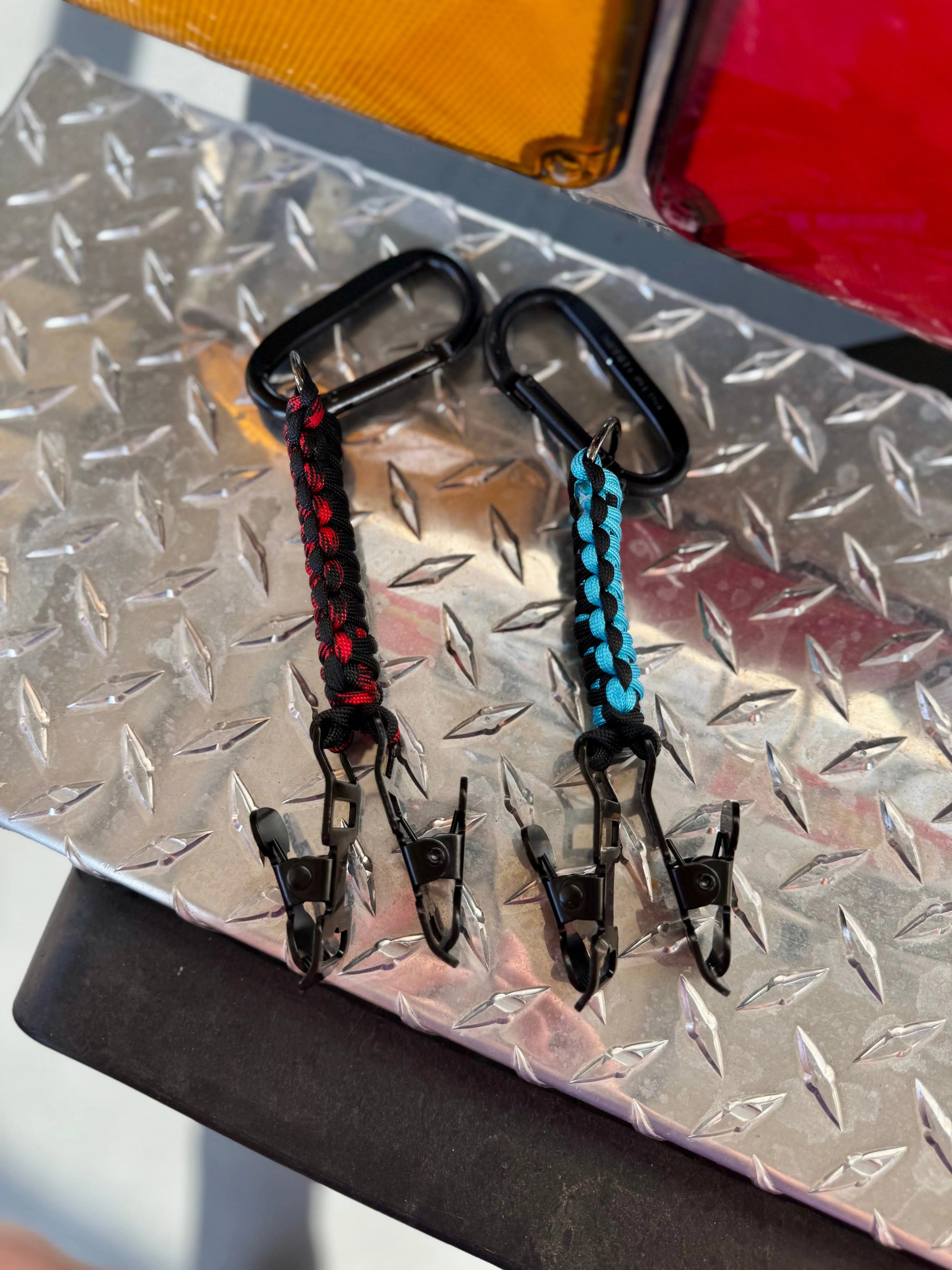 Paracord Glove Holder with Dual Alligator Clips, Carabiner & D-Ring – Firefighter, EMS, Lineman Gear Swinging K Creations
