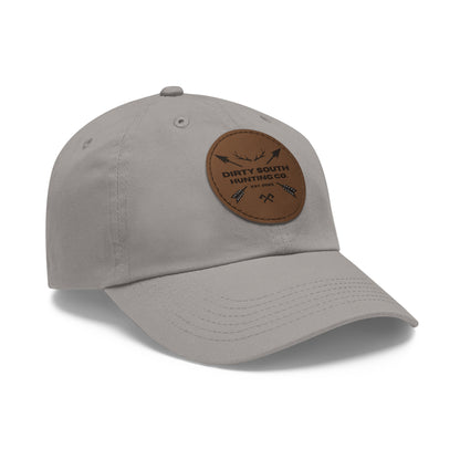 Stylish Dad Hat with Leather Patch, Casual Cap for Hunting Enthusiasts, Gift for Father's Day, Outdoor Adventure Gear, Trendy Dad Apparel