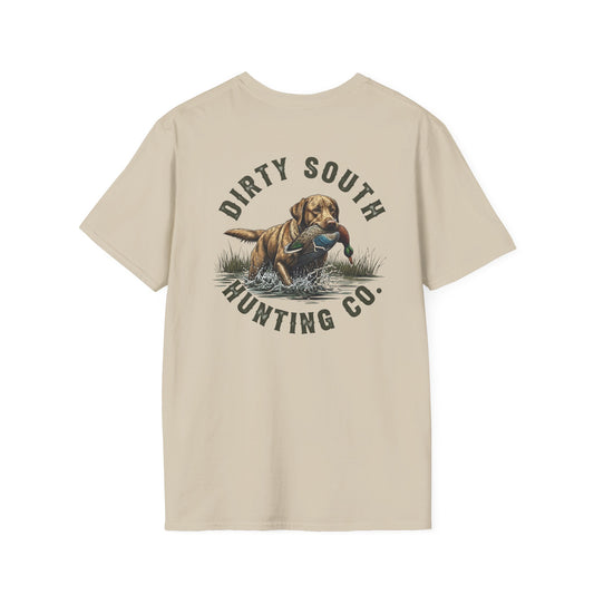 “Dirty South Hunting Co. retriever T-shirt with duck retrieve graphic – sand color”