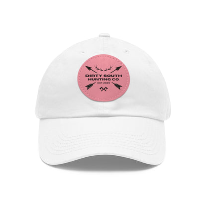 Stylish Dad Hat with Leather Patch, Casual Cap for Hunting Enthusiasts, Gift for Father's Day, Outdoor Adventure Gear, Trendy Dad Apparel