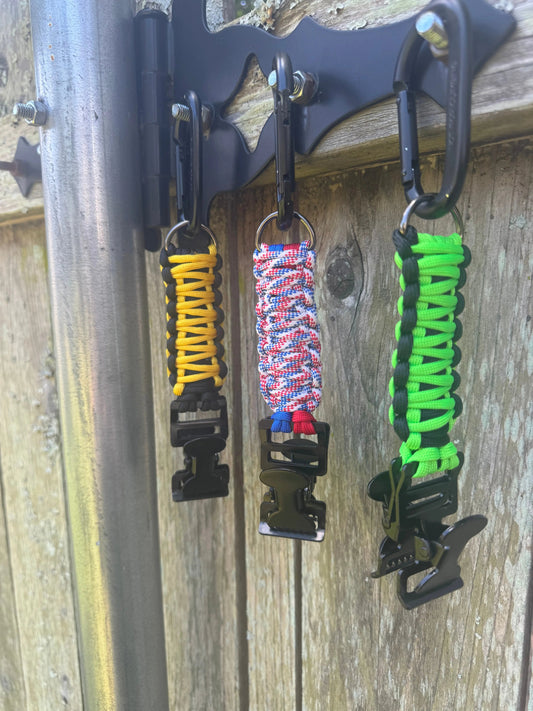 Paracord Glove Holder with Dual Alligator Clips, Carabiner & D-Ring – Firefighter, EMS, Lineman Gear Swinging K Creations