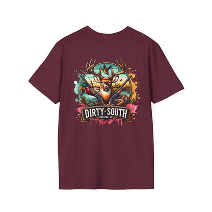 Watercolor Dirty South Hunting Co Unisex Softstyle T-Shirt - Southern Hunt Graphic Tee, Outdoor Apparel, Camo Hunter Top, Nature Lover Gift,
