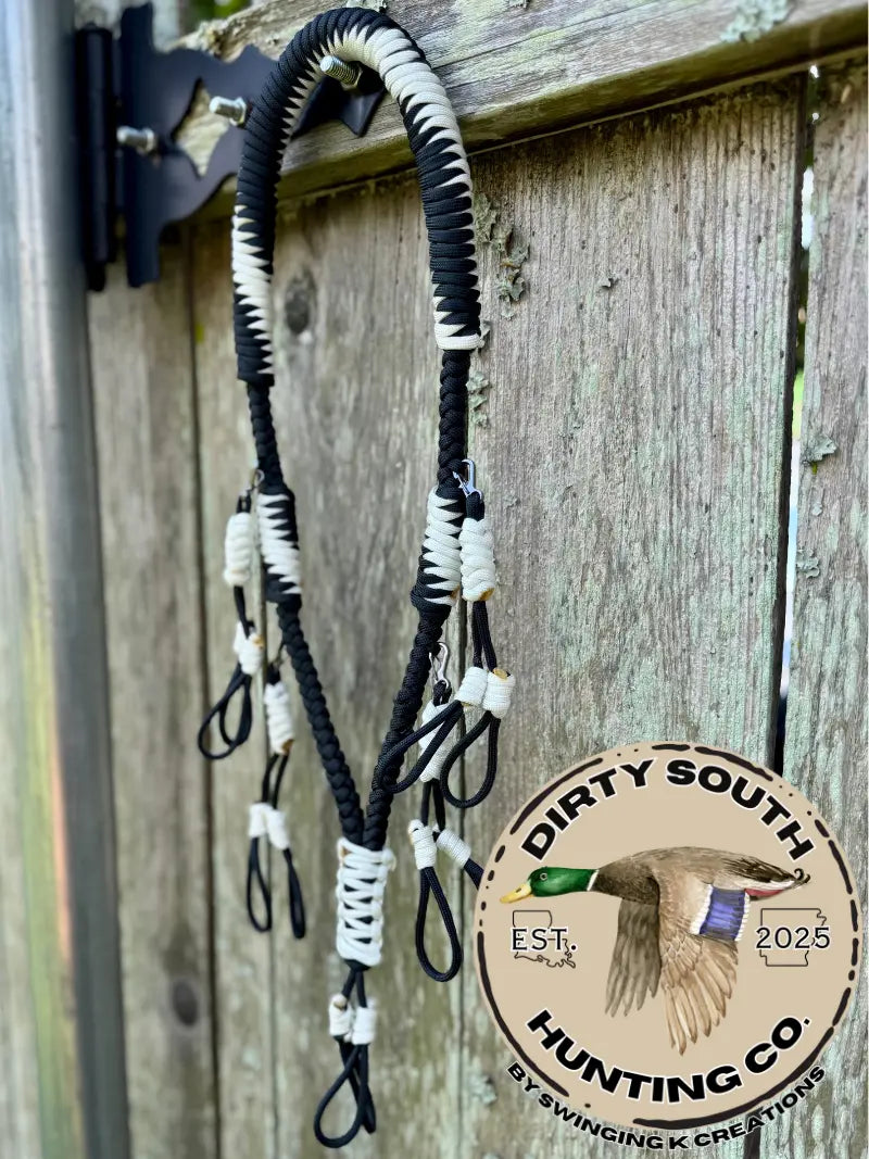 Black & White Paracord Duck Call Lanyard – 4 Drop Removable Loops | Waterfowl Hunting Gear