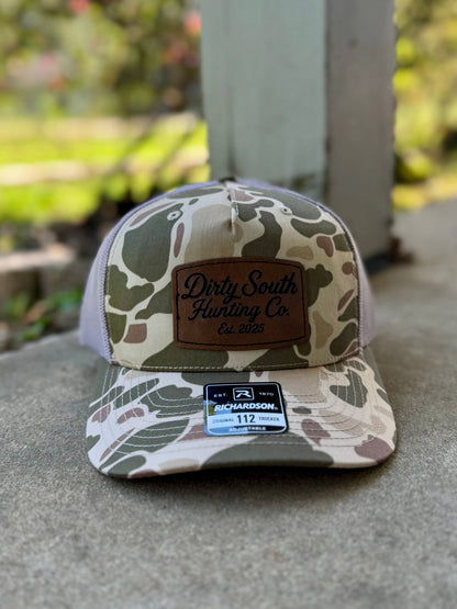 Dirty South Hunting Co. Laser Engraved Leather Patch Hats – Harvest Duck Camo