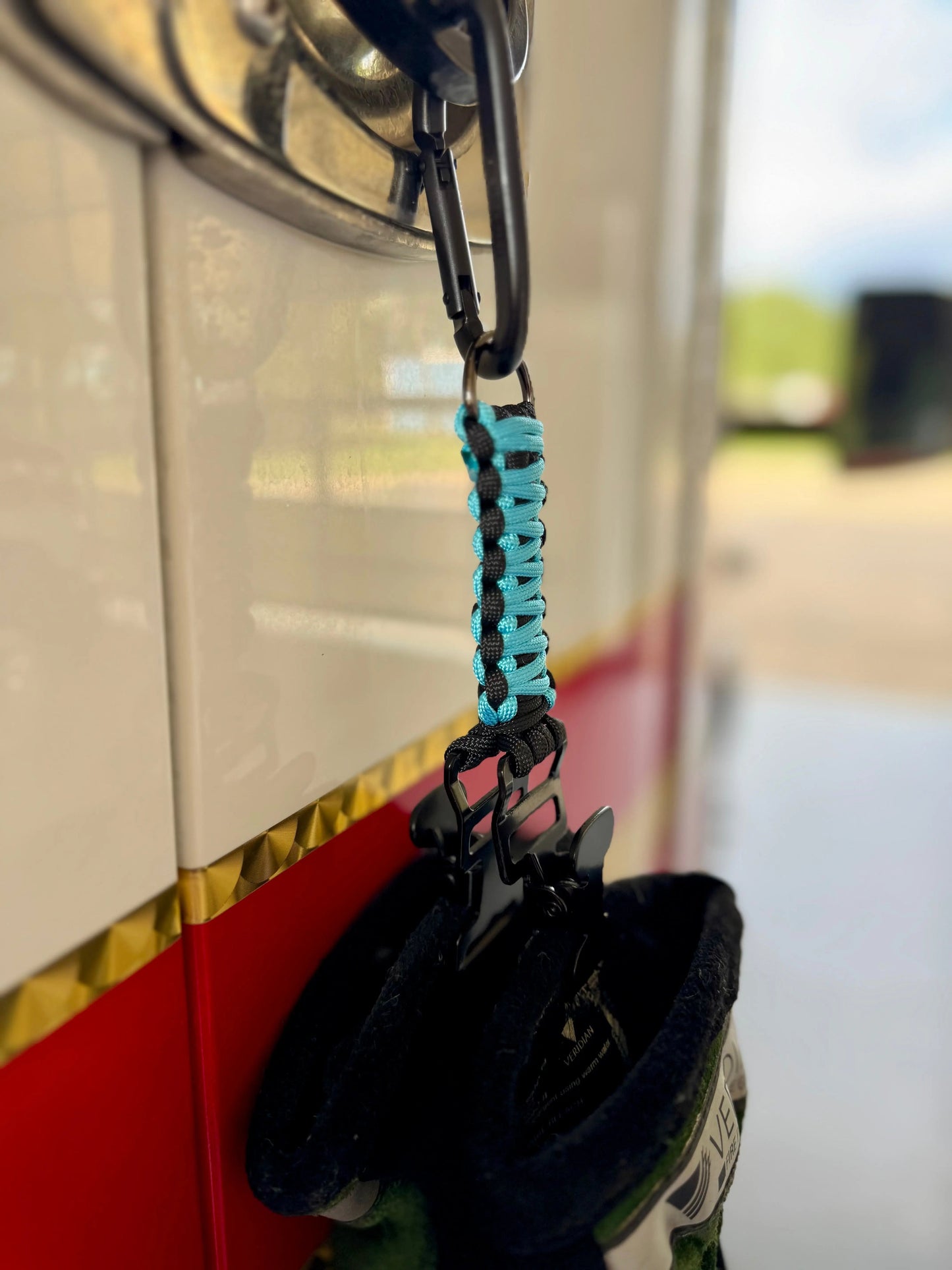 Paracord Glove Holder with Dual Alligator Clips, Carabiner & D-Ring – Firefighter, EMS, Lineman Gear Swinging K Creations